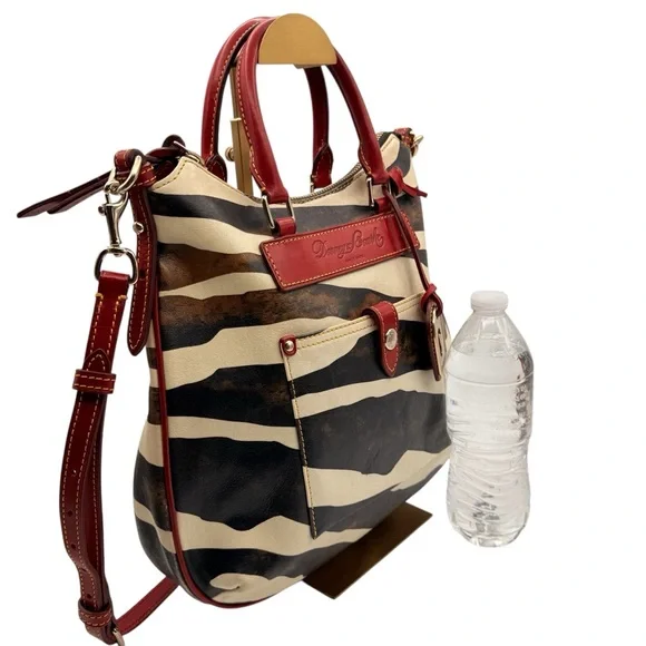 Rare Vintage Dooney & Bourke Zebra Red Trim Distressed Leather Safari Satchel - Picture 4 of 13